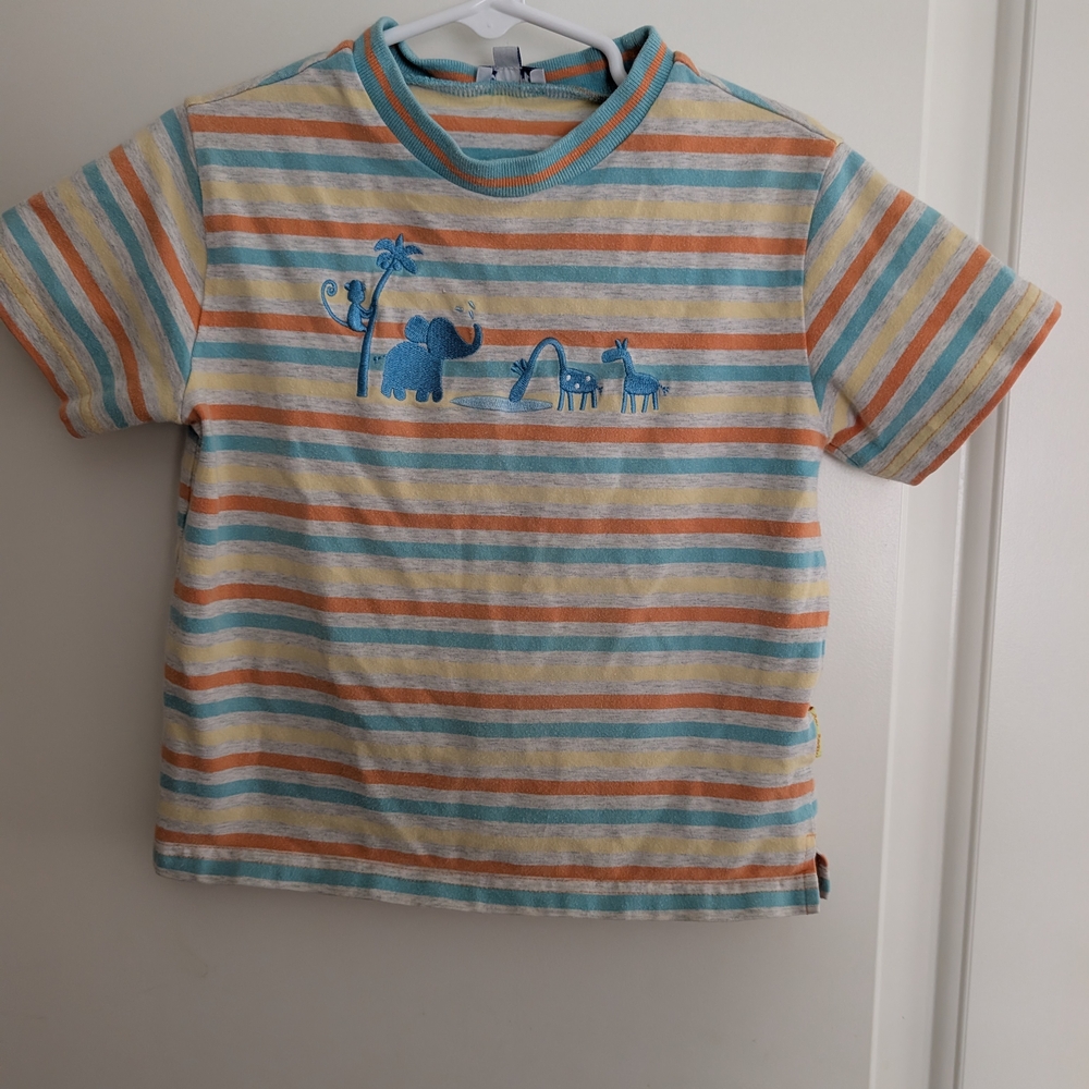 $ 💥3/$24 Le Top Multicolor‎ Striped Tee with Embroidered Animal Design